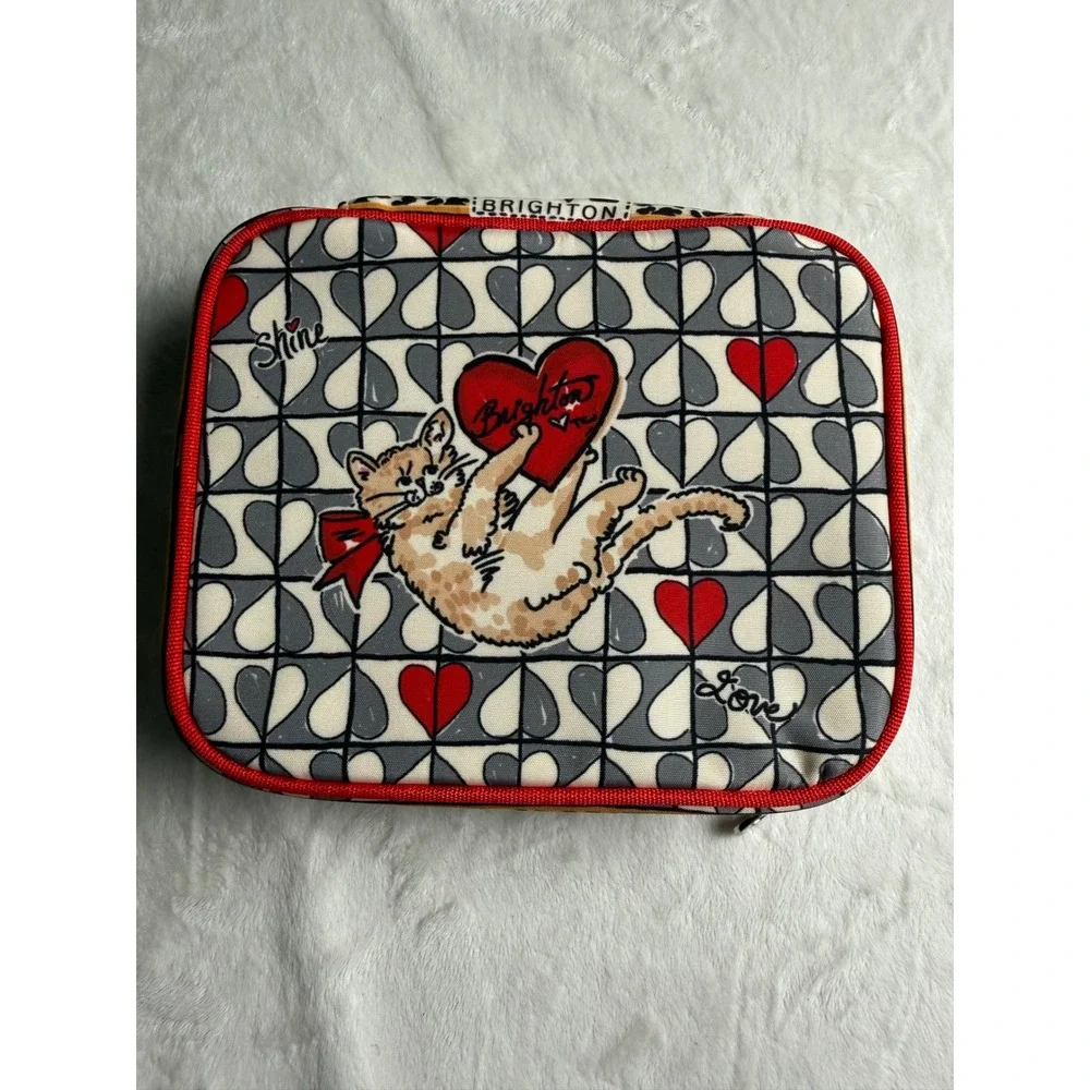 Brighton Jewelry Organizer Travel Case Leopard Bow Heart Cat Print Multi Color